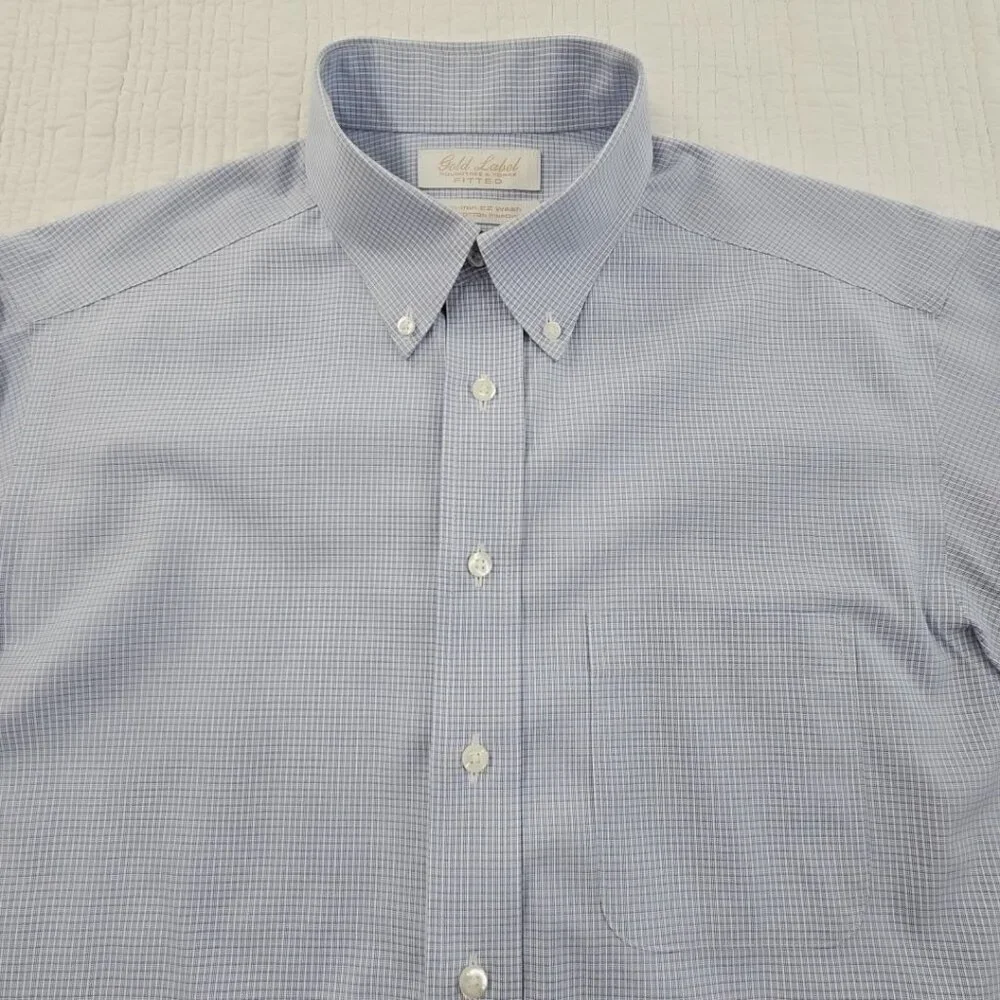 Roundtree & Yorke Shirt‎ Men's 15 1/2 - 35 Blue Check Cotton Pinpoint Non-Iron